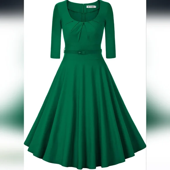 green emerald velvet dress MUXXN Women's Vintage Midi Short Sleeve Pencil Mock Neck Bodycon Slim  Fitted Church Cocktail Business Dress Black S at Amazon Women's Clothing  store